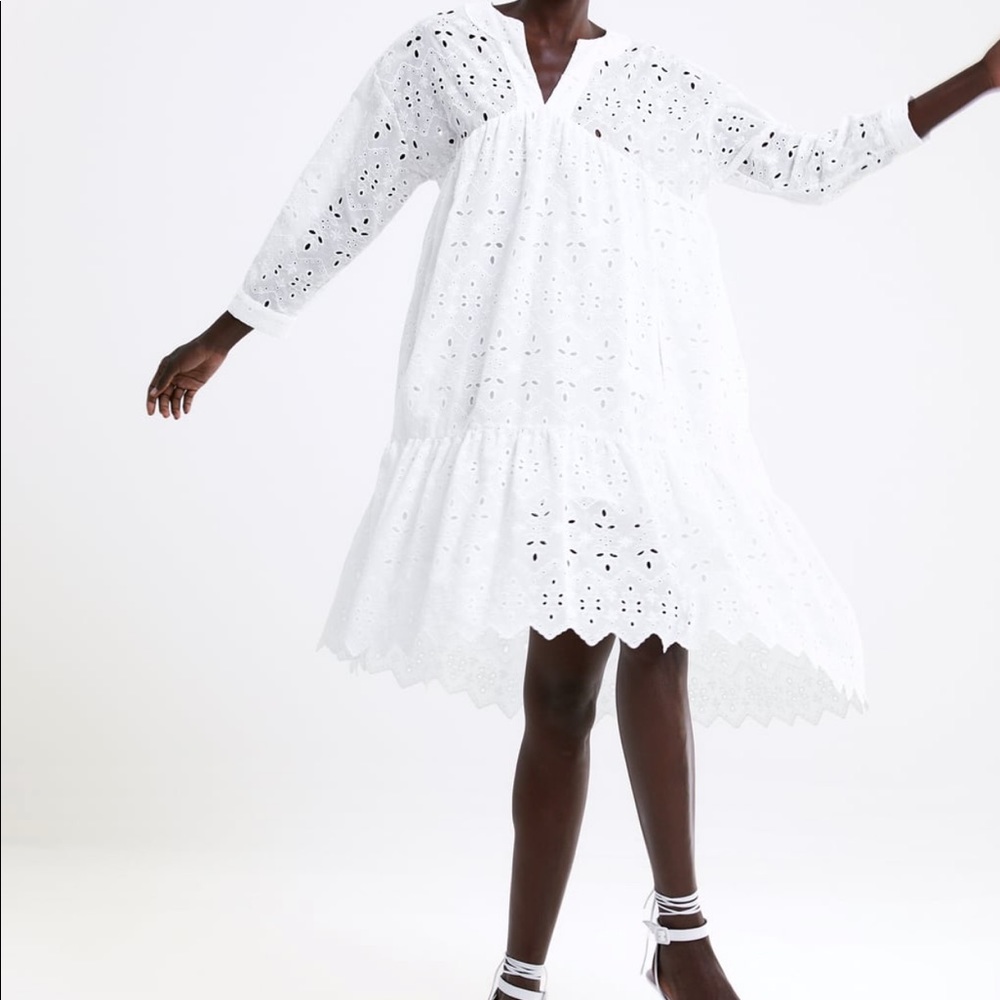 OPENWORK EMBROIDERED MIDI DRESS